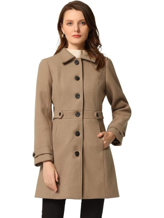Jackets & Blazers - Women's Brown 100% Polyester Single Breasted Fully Lined Mid-Length Pea Coat